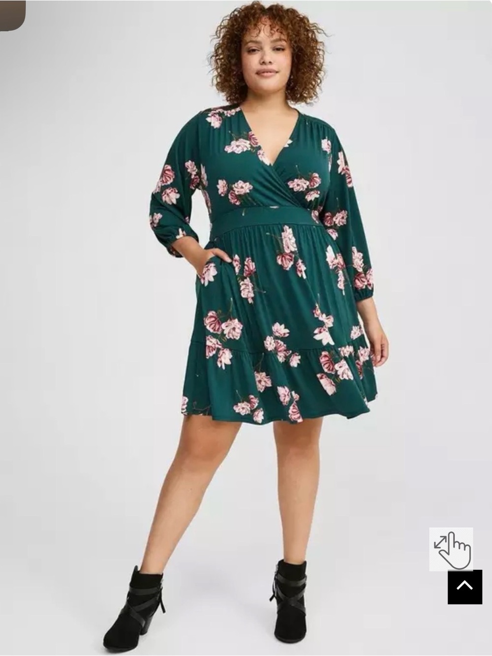 Torrid NWT Mini Studio Knit Surplice Tiered Dress Size 3 Green Floral Pockets